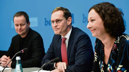 Klaus Lederer (Linke), Michael Müller (SPD) und Ramona Pop (Grüne).