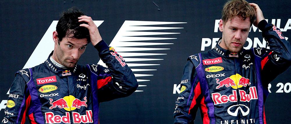 Mark Webber und Sebastian Vettel sind ratlos: Wie konnte es passieren, dass der schnellere Fahrer das Rennen gewinnen konnte?