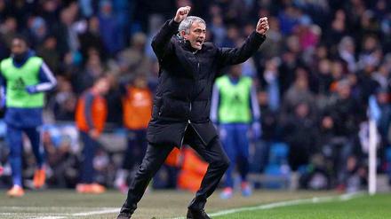 Mourinho celebrates. The win over City certainly massaged his ego. 