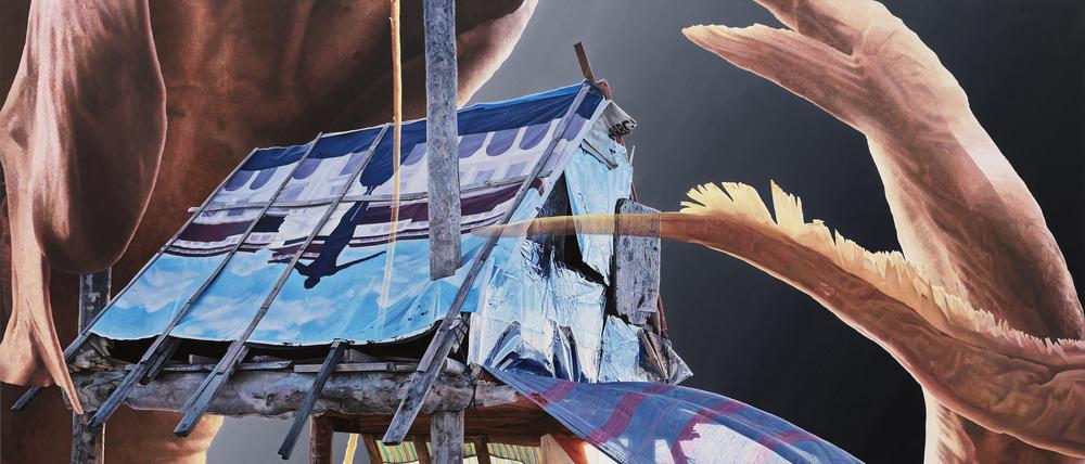 Mirjam Völker
, „Aus heiterem Himmel“, 2021, Acryl auf Leinwand, 200 x 250 cm