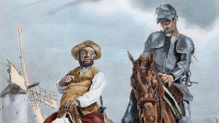 Weltliteratur. Miguel de Cervantes’ Figuren Don Quijote und Sancho Panza, hier auf einer Zeichnung aus dem 19. Jahrhundert.