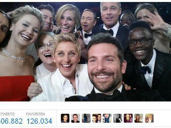 "Wenn doch nur Bradleys Arm länger wäre" - Die Oscar-Crew rund um Moderatorin Ellen DeGeneres mit über einer Millionen Retweets.