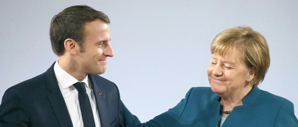 Emmanuel Macron und Angela Merkel nach der Unterzeichnung des deutsch-französischen Freundschaftsvertrags im Januar 2019.