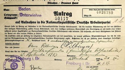 Hans Filbingers Aufnahmeantrag in die NSDAP, veröffentlicht vom Bundesarchiv.