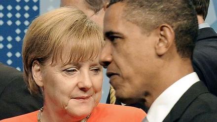 Bundeskanzlerin Angela Merkel und US-Präsident Barack Obama in Toronto am Rande der G20-Sitzung. -