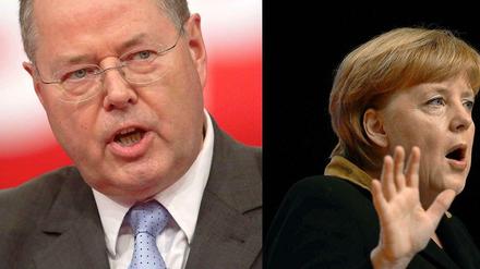 Peer Steinbrück und Angela Merkel. Sie will Kanzlerin bleiben, er will es werden. 
