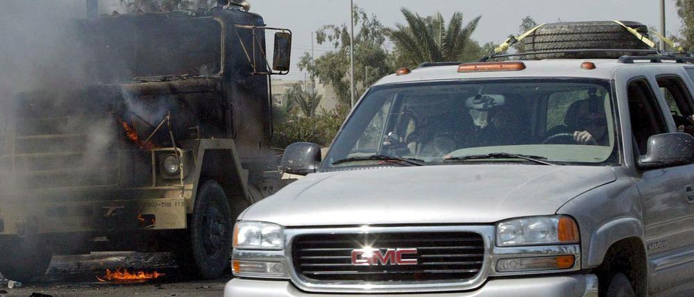 Auto einer privaten US-Sicherheitsfirma im Jahr 2004 im Irak. 