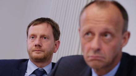 Sachsens Ministerpräsident Michael Kretschmer und Friedrich Merz (Beide CDU) im Juli 2019