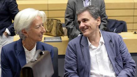 Der griechische Finanzminister Euklid Tsakalotos im Gespräch mit IWF-Chefin Christine Lagarde.
