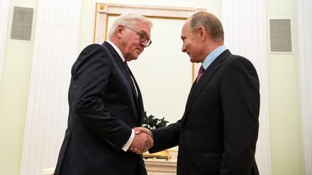 Bundespräsident Frank-Walter Steinmeier und der russische Präsident Wladimir Putin bei einem Treffen 2017