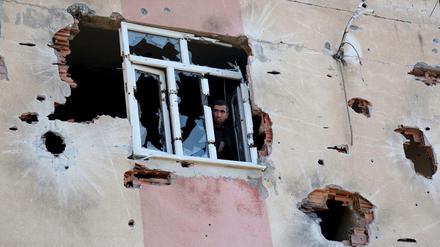 Zerstörungen an einem Gebäude im Stadtteil Sur von Diyarbakir nach Kämpfen zwischen türkischen Sicherheitskräften und der kurdischen Arbeiterpartei. 