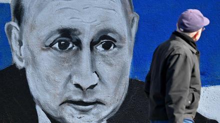 Wo Wladimir Putin noch ein freundlicher Mann ist. Wandgemälde mit dem russischen Präsidenten im serbischen Belgrad.