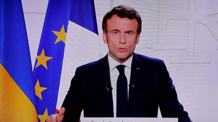 Emmanuel Macron am 02. März 2022 bei seiner Ansprache.