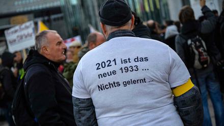 Gesehen auf einer „Querdenker“-Demonstration in Leipzig am 6. November 2021.