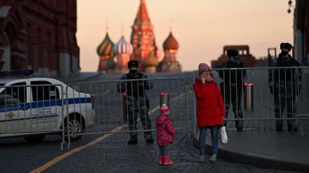 Eine Absperrung am Roten Platz in Moskau