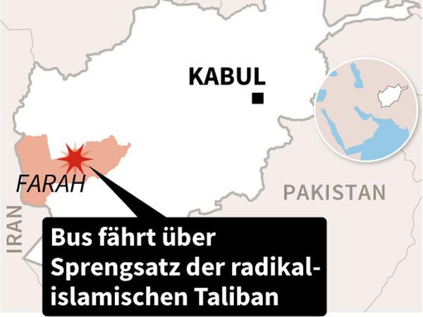 Im Westen Afghanistans fuhr ein Reisebus auf eine Bombe, mehr als Menschen starben.
