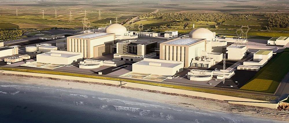 Am Meer. So soll das geplante Atomkraftwerk aussehen, wenn es irgendwann einmal gebaut werden sollte. Großbritannien diskutiert seit zehn Jahren über das Projekt Hinkley Point C. Die Animation hat EDF erstellt. 