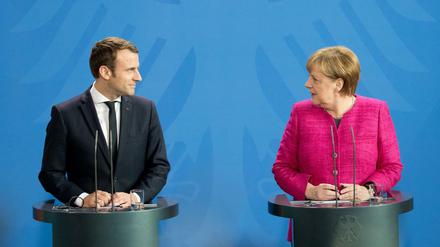 Bundeskanzlerin Angela Merkel (CDU) und der französische Präsident Emmanuel Macron. 