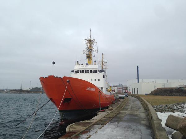 Die Aquarius vor der Abreise nach Lampedusa Ende Januar im Hafen von Sassnitz.