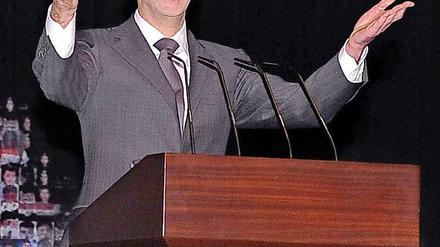 Syriens Präsident Assad bei seiner Rede in Damaskus.