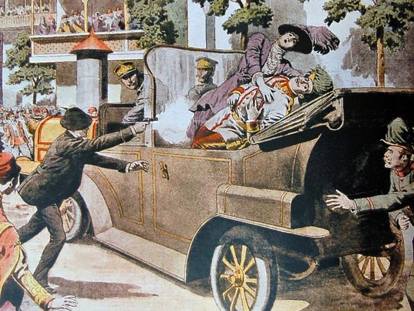 Das Attentat des serbischen Nationalisten Gavrilo Princip auf den habsburgischen ThronfolgerFranz Ferdinand in Sarajewo löste den Ersten Weltkrieg aus.
