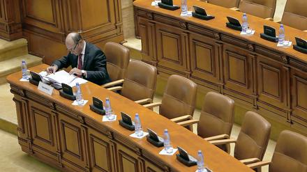 Allein auf weiter Flur: Der rumänische Staatspräsident Traian Basescu. 