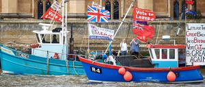 Mit Booten werben Anhänger eines Austritts Großbritanniens aus der EU auf der Themse in London für ein entsprechendes Votum. 