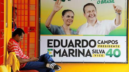 Eduardo Campos und seine Vize Marina Silva auf einem Wahlplakat