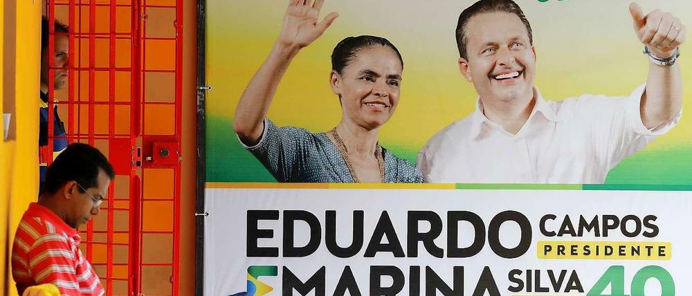 Eduardo Campos und seine Vize Marina Silva auf einem Wahlplakat
