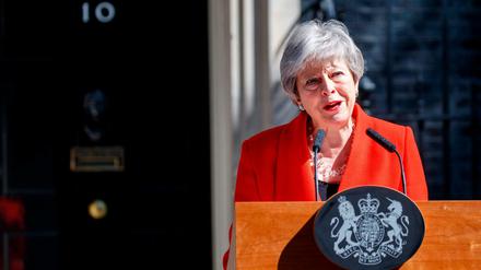 Theresa May gibt ihren Rücktritt bekannt vor ihrem Amtssitz in 10 Downing street in London.