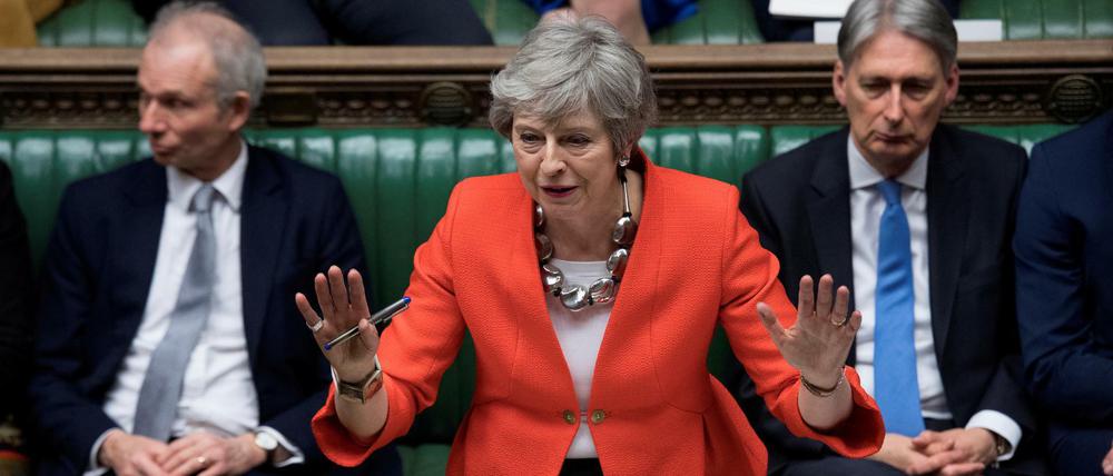 Theresa May bei ihrer Rede vor dem Unterhaus am Dienstag, wo sie erneut eine deutliche Abstimmungsniederlage einstecken musste.