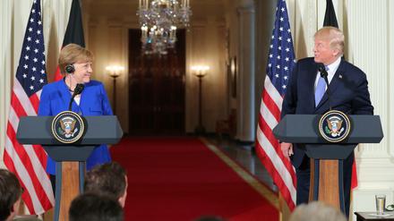 Bundeskanzlerin Angela Merkel und US-Präsident Donald Trump bei der Pressekonferenz im Weißen Haus.