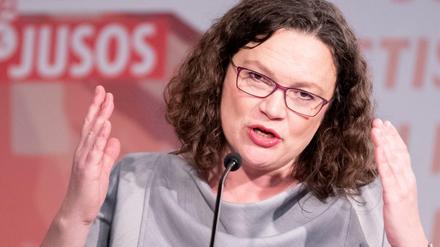 Seit jeher mit der Politik verwachsen: Die SPD-Vorsitzende Andrea Nahles Anfang Dezember beim Bundeskongress der Jusos.