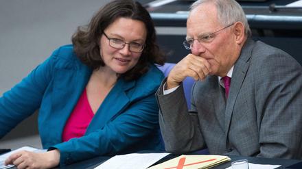 Es ist im Moment wenig zu spüren von jener Harmonie, die Arbeitsministerin Andrea Nahles (SPD) und Finanzminister Wolfgang Schäuble (CDU) einst auf der Regierungsbank demonstrierten.