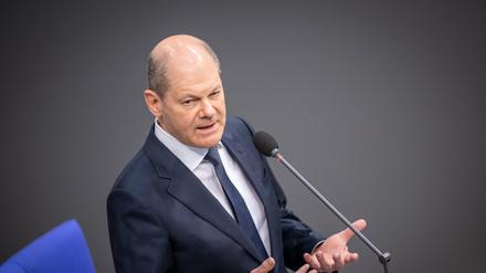Bundeskanzler Olaf Scholz (SPD) im Bundestag.