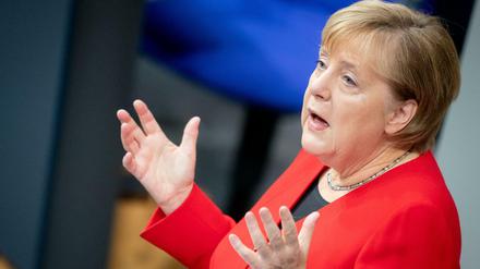 Bundeskanzlerin Angela Merkel (CDU) bei der Generaldebatte zum Bundeshaushalt 2020 im Bundestag.