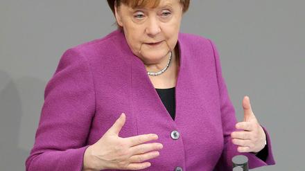 Bundeskanzlerin Angela Merkel am Donnerstag bei ihrer Regierungserklärung im Bundestag.