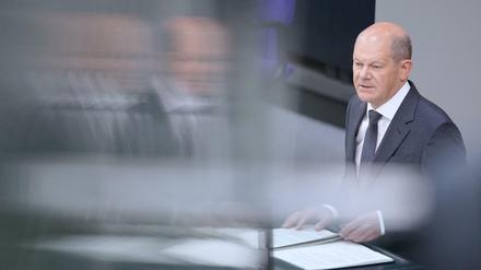 Bundeskanzler Olaf Scholz (SPD) bei der Regierungserklärung. 