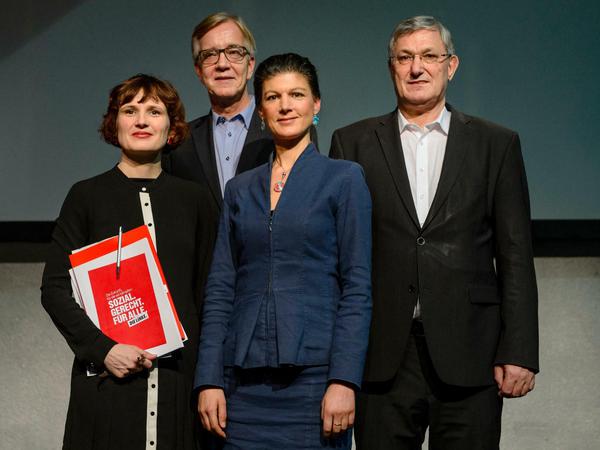 Linken-Spitzenpolitiker Katja Kipping, Dietmar Bartsch, Sahra Wagenknecht und Bernd Riexinger im Januar bei der Vorstellung des Bundestagswahlprogramms. 