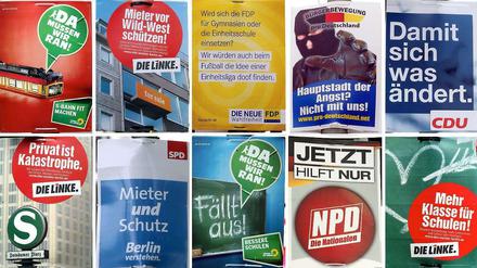 Bunte Plakate auf jedem freien Zentimeter: Bis zum 18. September bestimmen Wahlplakate Berlins Stadtbild.
