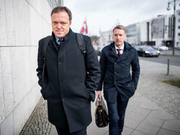 Am Montag auf dem Weg ins Konrad-Adenauer-Haus: Thüringens CDU-Vizechef Mario Voigt (links), Landesgeneralsekretär Raymond Walk. 