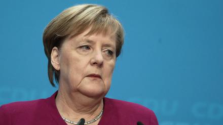 Angela Merkel, Bundeskanzlerin und CDU-Vorsitzende, äußert sich bei einer Pressekonferenz nach den Gremiensitzungen der Partei zum Ausgang der Landtagswahl in Hessen. 