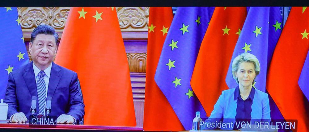 Präsident Xi Jinping und EU-Kommissionspräsidentin Ursula von der Leyen beim Videogipfel am Freitag.