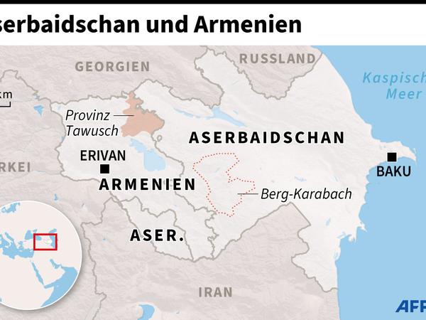 Aserbaidschan und Armenien auf der Karte.