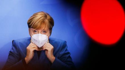 Bundeskanzlerin Angela Merkel vor der Pressekonferenz im Kanzleramt.
