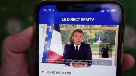  Der französische Präsident Emmanuel Macron ist während seiner jüngsten Fernsehansprache an die Nation.
