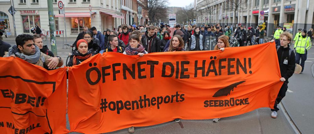 Demonstration der Organisation "Seebrücke" im März in Potsdam