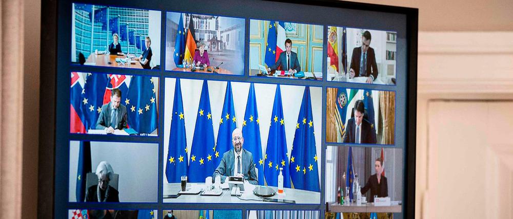 Video-Routine. Bereit vier Mal tagten die Staats- und Regierungschefs der EU per Schalte.