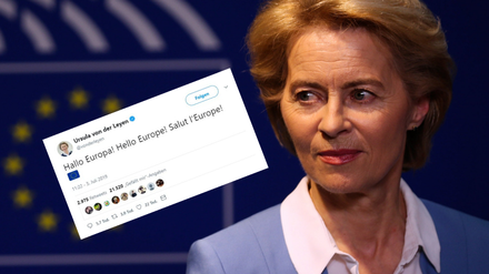 Ursula von der Leyen (CDU) gibt nach ihrem Treffen im Europäischen Parlament eine Erklärung ab.