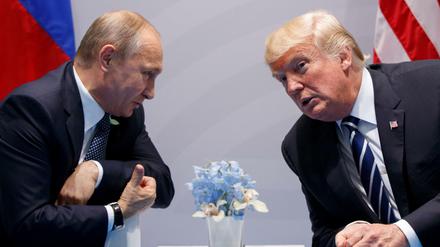 Wladimir Putin (l), Präsident von Russland, und Donald Trump, Präsident der USA, sprechen miteinander beim G20-Gipfel.